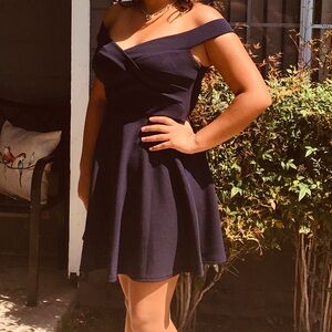 WINDSOR Navy Blue Off The Shoulder Flared Cocktail Dress Woman’s Medium Juniors